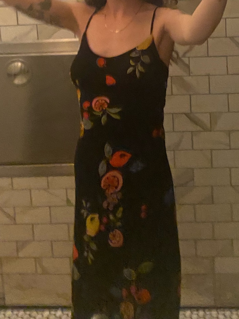 Vintage Black Floral Fruit Patterned Slip Dress